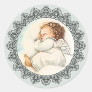 Baby meisje engel slapen op een wolk ronde sticker