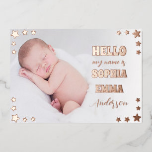Baby Meisje Foto Geboorteaankondiging: Tekst & Ste Folie Uitnodiging