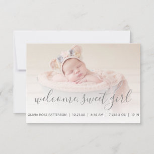 Baby Meisje Foto Grijs Quatrefoil Geboorte Aankondiging