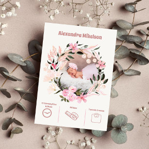 Baby meisje foto moderne geboorte aankondiging