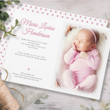 Baby Meisje Foto Roze Stippen Geboorteaankondiging
