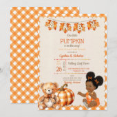 Baby Meisje Herfst Plaid Teddy Beer Pompoen Blader Kaart (Voorkant / Achterkant)