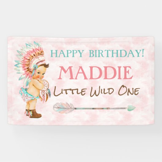 Baby meisje hoofdtooi Native American Pink Aqua Spandoek (Horizontaal)