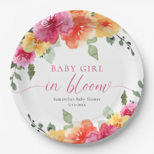 Baby Meisje In Bloom Helder Bloemen baby shower Papieren Bordje