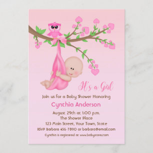 Baby Meisje in Boom, Roze, Baby shower Kaart