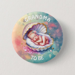 Baby Meisje in een Seashell Baby shower Oma om te Ronde Button 5,7 Cm