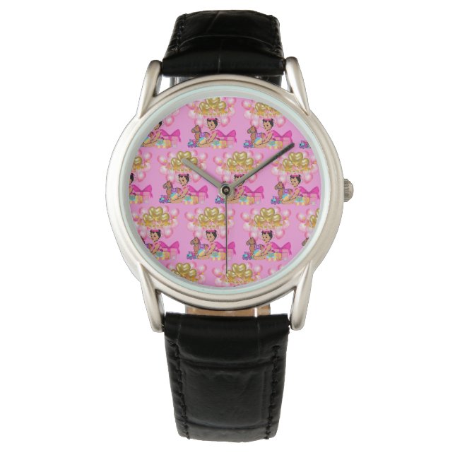 Baby Meisje in Roze Horloge (Voorkant)