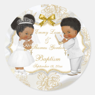 Baby Meisje Jongen Twins Communie Doop Goud Kruis Ronde Sticker