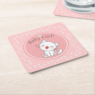 Baby Meisje Kitten Pawprints Papier Servetten Vierkante Kartonnen Onderzetter