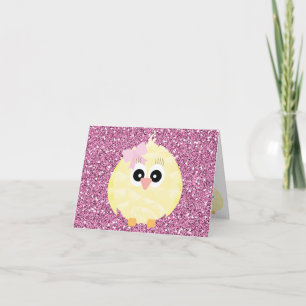 Baby Meisje Kuikens Roze Faux Glitter Feestdagen Kaart