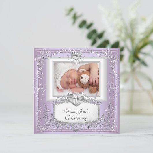 Baby Meisje Lila Doop Doop Kruis Wit Kaart (Staand voorkant)