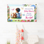 Baby Meisje met haar Teddy Bear Baby shower Welkom Spandoek (Insitu)