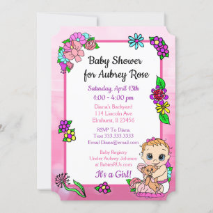 Baby Meisje met Teddy Bear Roze Baby shower Bloeme Kaart