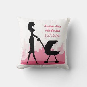 Baby Meisje Metro Geboorteaankondiging Roze Stad Kussen