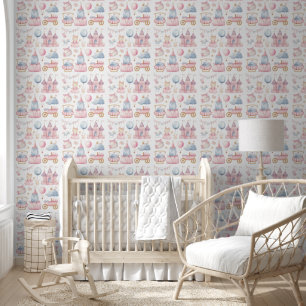 Baby Meisje Naadloze Waterverf Whimsical Kinderkam Behang