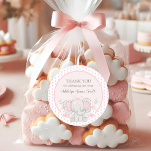 Baby Meisje Olifant Roze Stippen Sip See Bruiloft Ronde Sticker