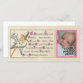 Baby Meisje & Ooievaar Geboorteaankondiging Roze Aankondiging (Voorkant / Achterkant)