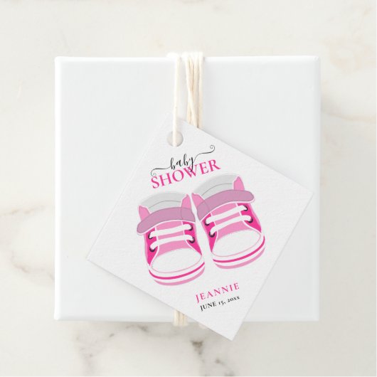 BABY MEISJE ROZE LAARZEN BABY SHOWER BEDANKJES LABELS (In situ)