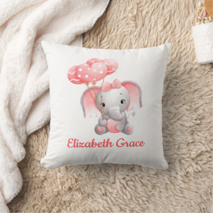 Baby Meisje Roze Olifant Ballon Monogram Slaapkame Kussen