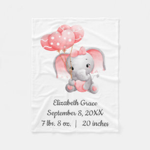 Baby Meisje Roze Olifant Ballonnen Geboorte Stats Fleece Deken