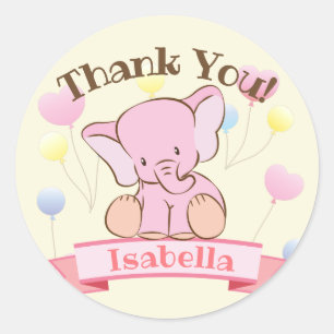 Baby Meisje Roze Olifant Dank u Ronde Sticker