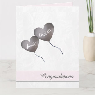 Baby meisje roze & paarse ballon twin doop kaart