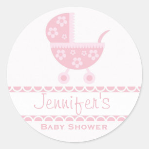Baby Meisje Roze Pram Kinderwagen Baby shower Stic Ronde Sticker