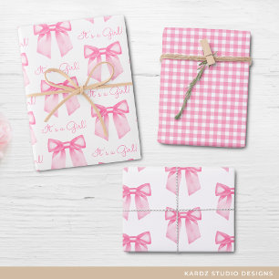 Baby Meisje Roze Strik Baby Shower Inpakpapier Vel