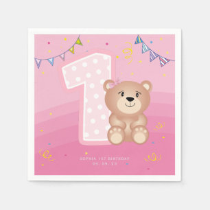Baby Meisje Roze Teddy Eerste Verjaardag Party Ser Servet