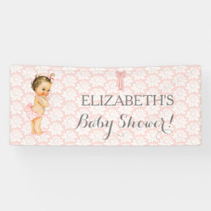  Baby Meisje Roze Wit & Grijs Spandoek