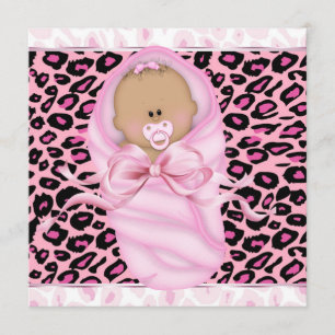 Baby Meisje Roze Zwart Luipaard Baby Meisje Shower Kaart
