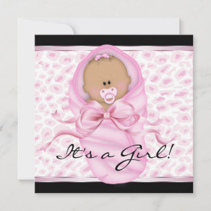 Baby Meisje Roze Zwart Luipaard Baby Meisje Shower Kaart