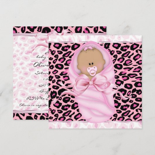 Baby Meisje Roze Zwarte Luipaard Baby Meisje Douch Kaart (Voorkant / Achterkant)