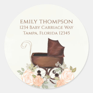 Baby Meisje Schattige Carriage Retouradres Ronde Sticker