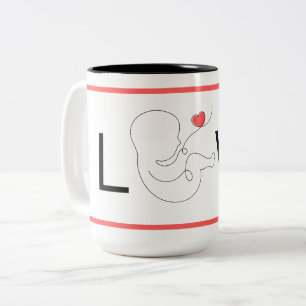 Baby meisje script, roze hart liefde, tweekleurige koffiemok