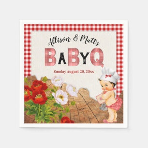 Baby Meisje Shower Rood Gingham Baby Q Barbeque Servet