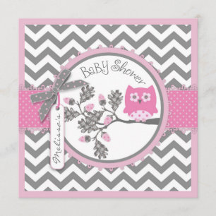 Baby Meisje Uil Chevron Print Baby shower Kaart