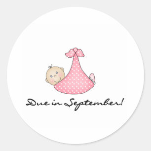 Baby Meisje Verschuldigd in September Ronde Sticker