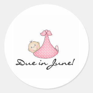 Baby meisje verwacht in juni ronde sticker