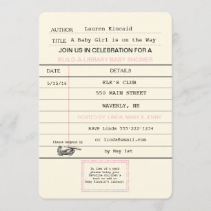 Baby Meisje Vintage Bibliotheekkaart Boek Shower Kaart
