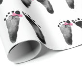 Baby Meisje Voetafdrukken Met Roze Boog Cadeaupapier (Rol Hoek)