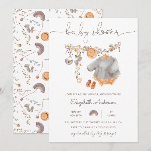 Baby meisje waslijn Baby shower Kaart (Voorkant / Achterkant)