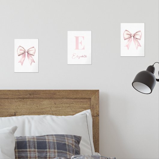 Baby Meisje Waterverf Roze Bow & Monogram Naam Muurkunst Sets (Slaapkamer)