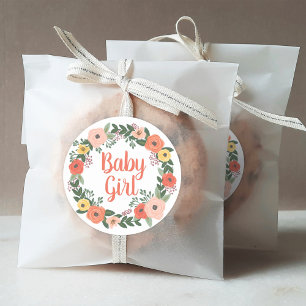 Baby Meisje Whimsical Blush en Koraal Bloemkrans Ronde Sticker