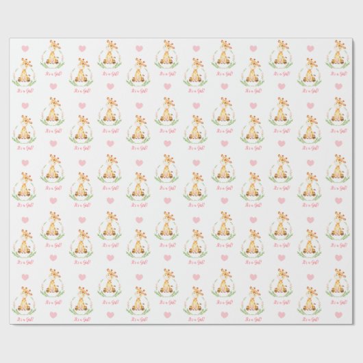 Baby Meisje Wrapping Papier Roze Giraffe Het is ee (Vlak)