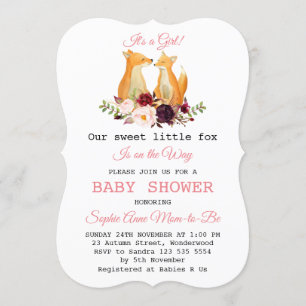 Baby Meisje Zoete Vos Bos Baby Shower Kaart