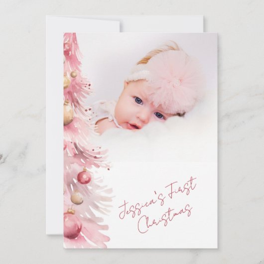 Baby Meisjes Eerste Kerst Flat Vakantie Kaart (Voorkant)