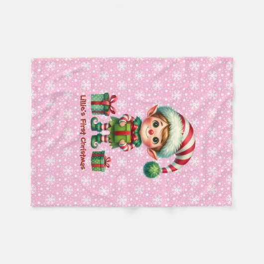 Baby Meisje's Eerste Kerstmis Personaliseer Naam P Fleece Deken (Voorkant (Horizontaal))