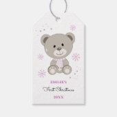 Baby Meisjes Eerste Kerstmis Teddy Bear Roze Cadeaulabel (Voorkant)