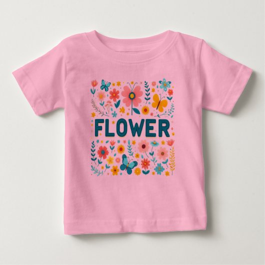 Baby meisjes T-shirt met Schattigee letters en blo (Voorkant)